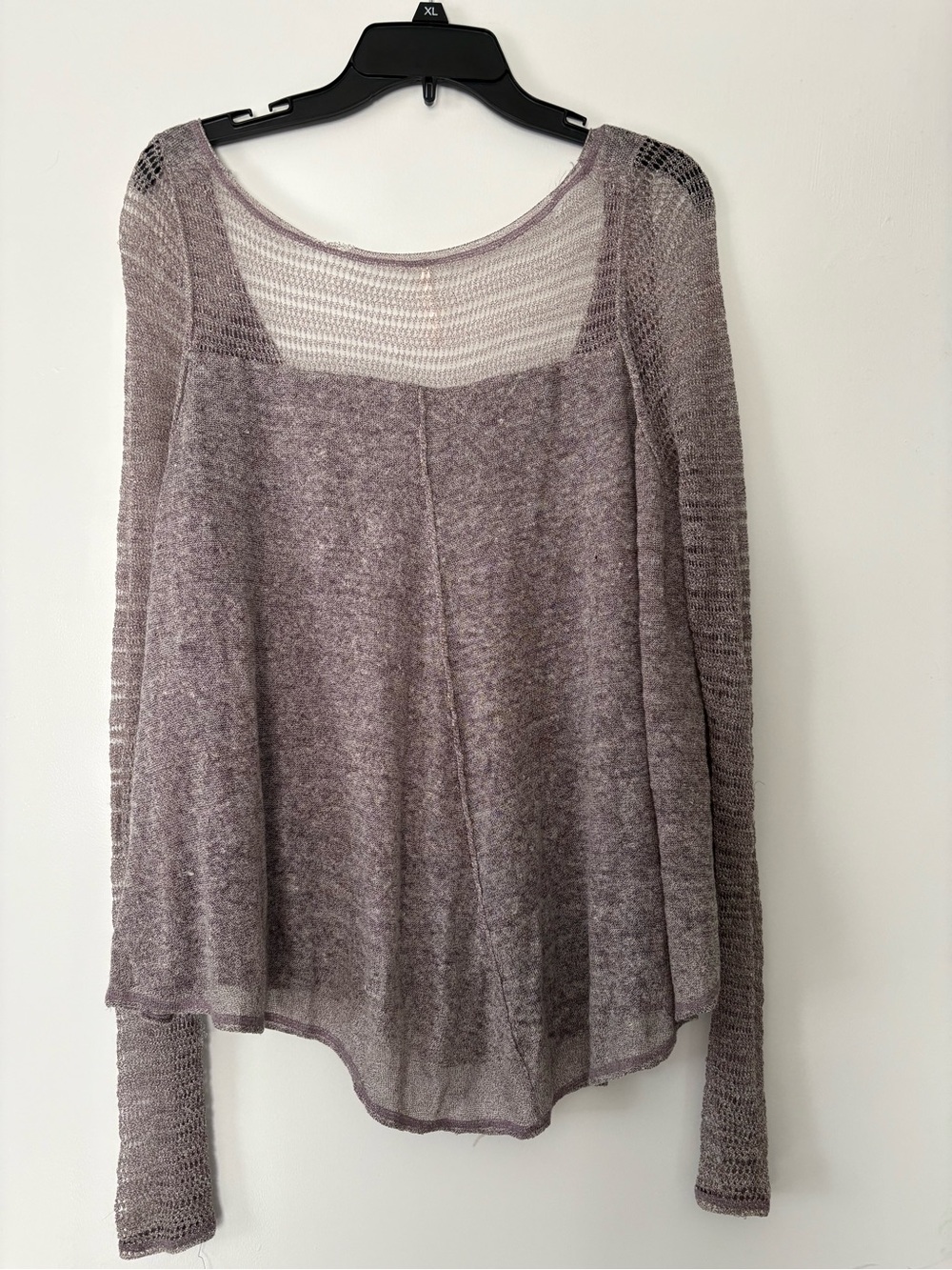 Free People Heathered lined Mauve Scoop Neck Long Sleeve Top - Picture 2 of 3